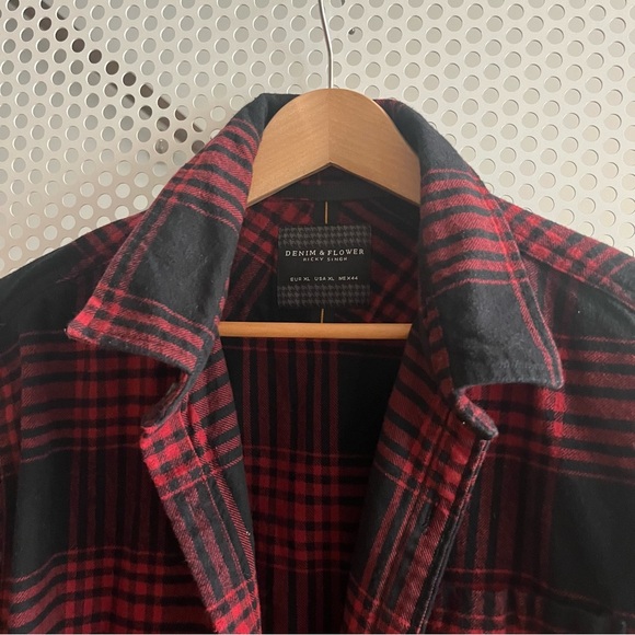 Denim & Flower Ricky Singh Plaid Flannel Button Down Collared Shirt XL Red Black - Picture 12 of 12